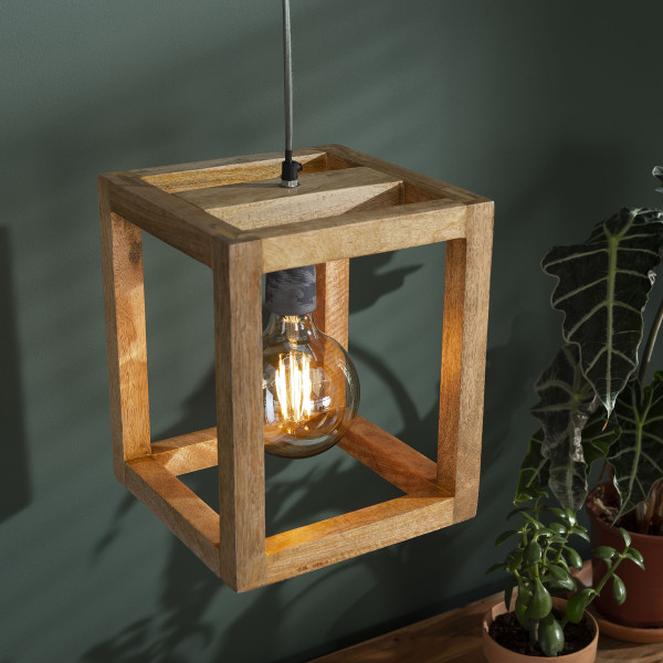 Houten kubus hanglamp