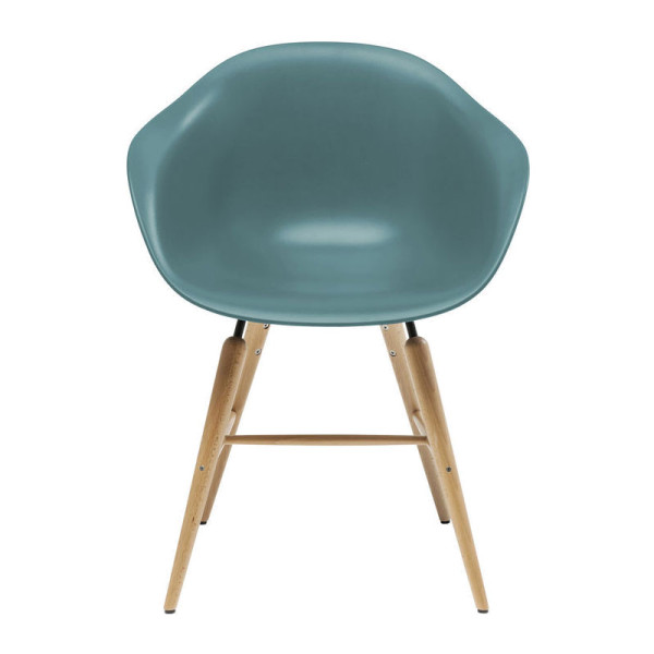 Turquoise stoel op houten frame