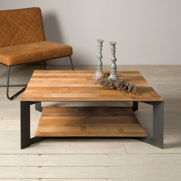 Vierkante salontafel metaal en hout