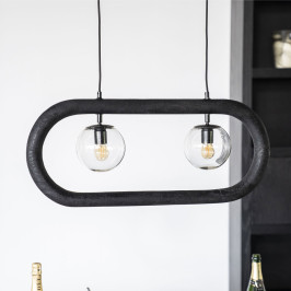 Zwarte hanglamp ovaal hout